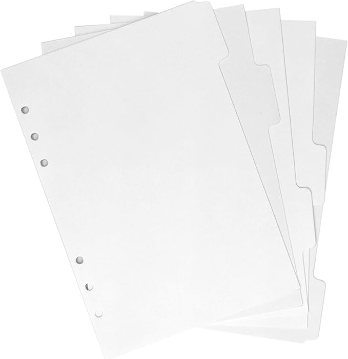 Index Tabs for A5/A6 6-Holes Cover Round Ring View Binder File Folder Loose Leaf Sheet Protectors Binder Cover Protector (Horizontal White Paper, A5/21cm*15cm/8.5 Inch)