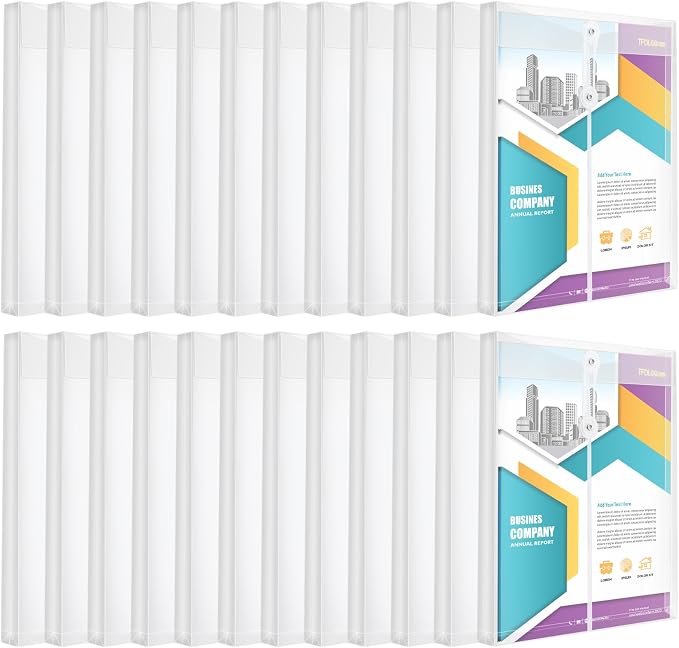 24 Pack Clear Plastic Envelopes with String Closure,A4/US Letter Size,Poly Reusable File Folders Project with1-1/4"Expansion,Paper Documents Organizer for Home, Office and School.