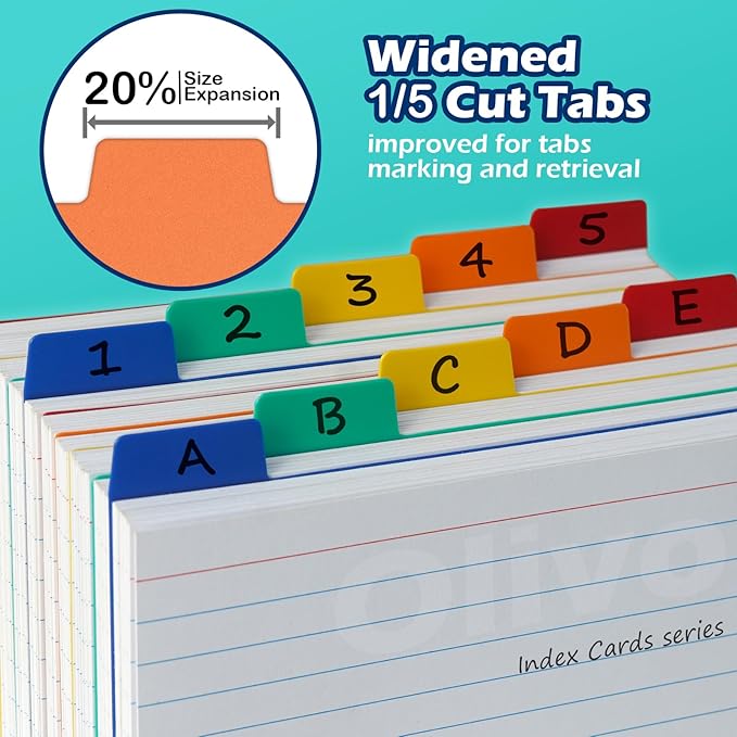 Olivo Index Card Dividers Tabs 3x5 Poly Plastic Card File Guides 3" x 5", Colored, 30 Pack