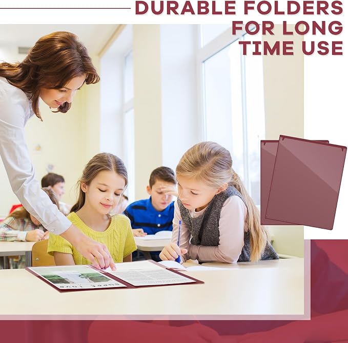 Henoyso 24 Pcs Folders with Pocket School to Home Folder Heavy Duty 2 Pocket Homework Folders with Clear Front Pockets for School Students Parent Teacher Communication (Maroon)