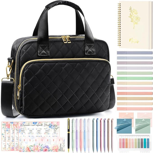 Bible Cover Case for Women, Large Bible Bag Bible Study Supplies Accessories Journaling Kit with Highlighters Tabs, Quilted Book Carrying Cases with Shoulder Strap, Christian Easter Gifts for Women