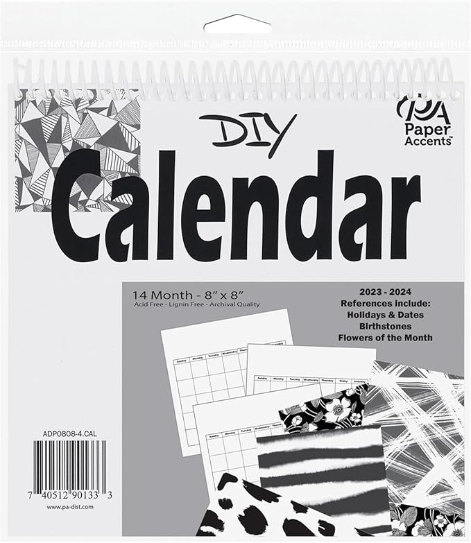 Accent Design Paper Accents DIY 8x8 Blank Calendar – 14-Month White Blank Calendar Sheets for Wall, Desk, or Planner – Undated Customizable Monthly Organizer
