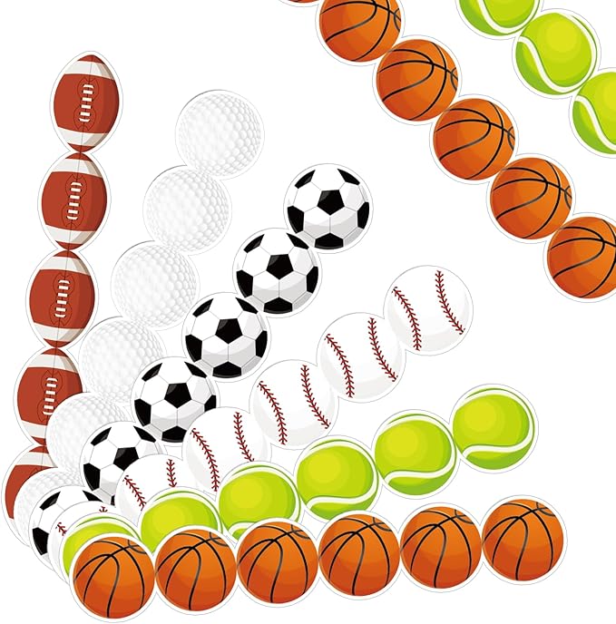 Qyeahkj 85ft Sports Bulletin Board Borders - Football, Baseball, Basketball Cutouts Paper Bulk Balls Trim for School Classroom Office Decor