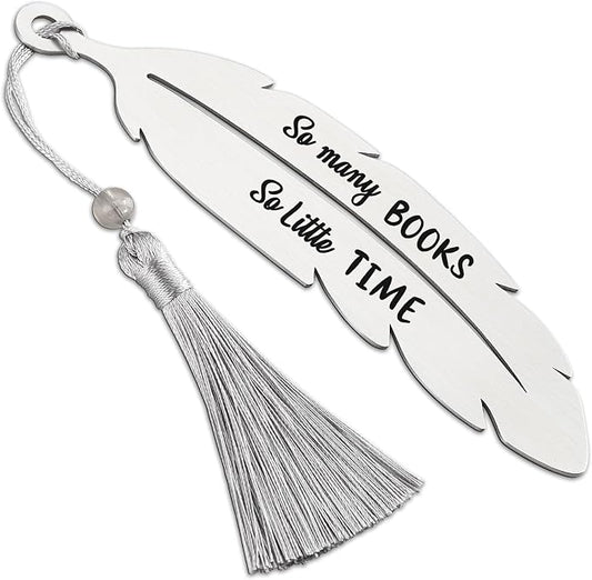 Creative Bookmark Gift from Mom to Daughter, So Many Books So Little Time, Back-to-School Gifts for Daughter Son, Bookish Gift Graduation Gift for Student, Metal Feather Bookmark VBK211