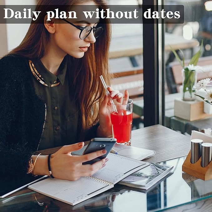 Undated Daily Planner Notebook 2026 with Hourly Schedule - Hardcover Appointment Day to do List Notebook for Women & Men - A5 Spiral Beige