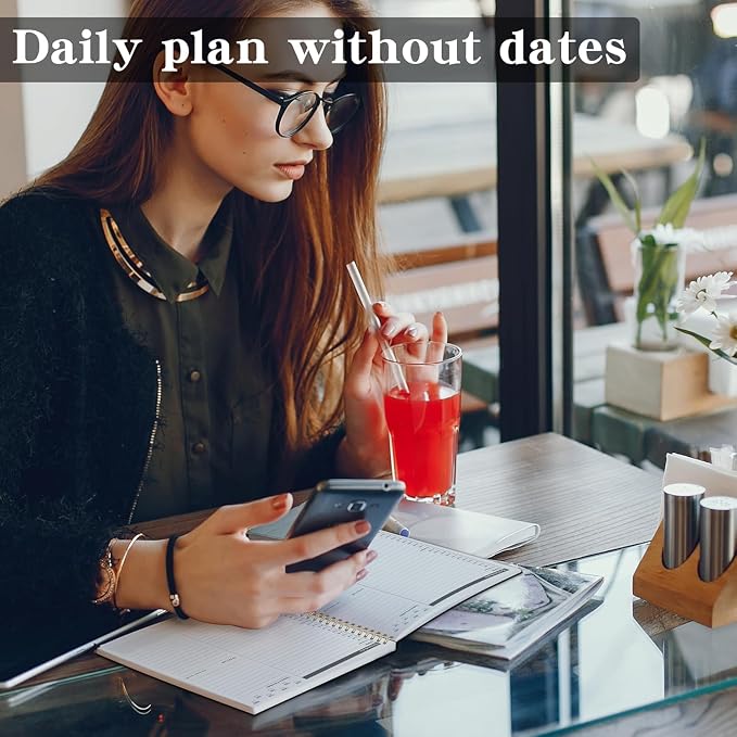 Undated Daily Planner Notebook 2026 with Hourly Schedule - Hardcover Appointment Day to do List Notebook for Women & Men - A5 Spiral Beige
