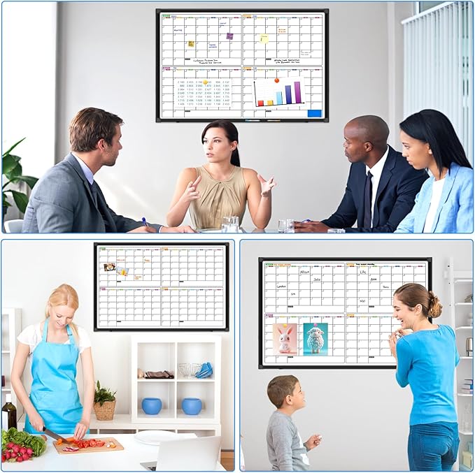 4 Month Dry Erase Calendar for Wall 36" x 24", Magnetic Calendar Whiteboard with Black Aluminum Frame, Magnetic White Board Calendars for Office Home and School