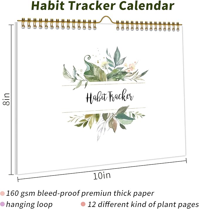 Habit Tracker Calendar，12 Monthly Habit Tracker Journal with Spiral Binding,Undated Weekly Monthly Planner to Boost Productivity&Self Improvement,7.5"x10"