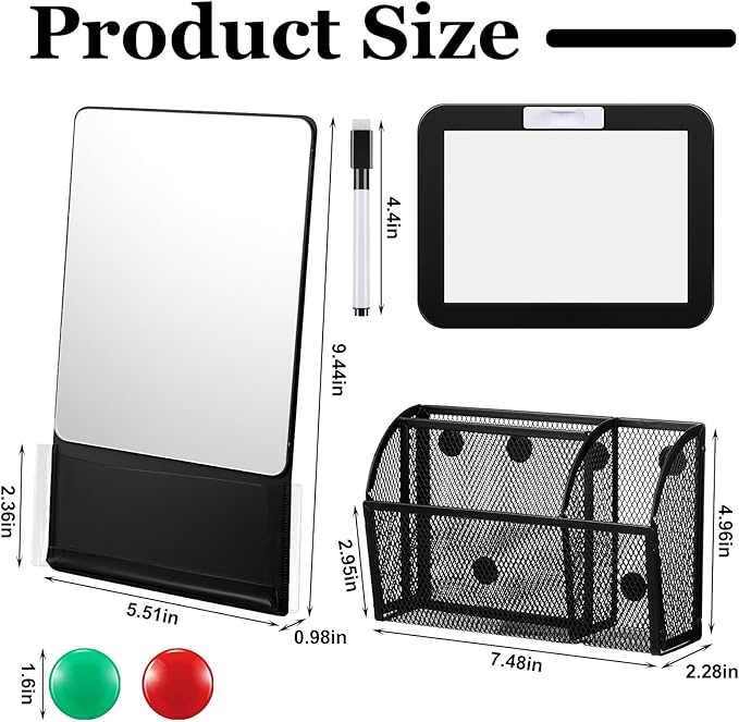 Fuyoooo Magnetic Locker Accessories Back to School Essentials Include Magnetic Mirror with Holder Magnet Mesh Pen Holder Small Whiteboard and Magnet for Office School Locker Organizer(Classic,Black)