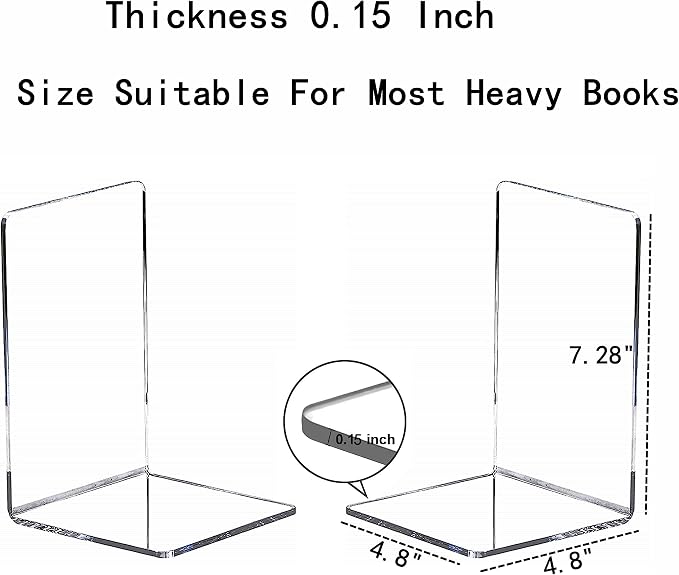 Clear Bookends for Heavy Books,8pcs Acrylic Book Shelf Organizer for Desk,Plastic Heavy Duty Book Holders Standand Invisible Bookshelf Dividers Decorative,Suitable for Office Home Weighted Bookends