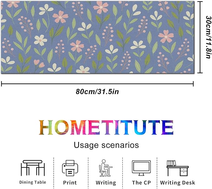 HOMETITUTE Blue Floral Mouse Pad XL Desk Pad 31.5 x 11.8 Inch Large Extended Keyboard Mat Non Slip Computer Mouse Pads Waterproof Desk Mat for Office Home Accessories Gaming Workspace
