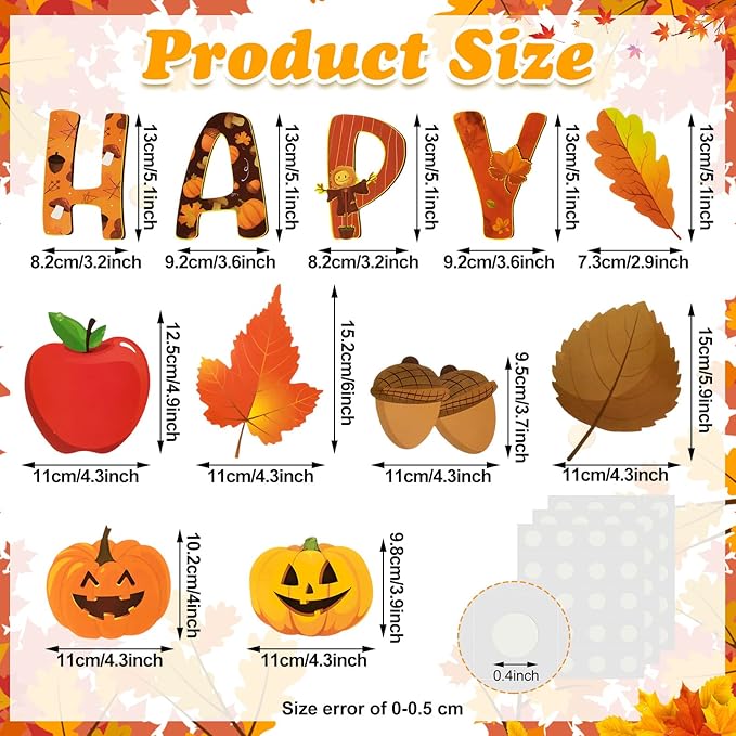 Marspark 68 Pieces Thanksgiving Classroom Decoration Fall Bulletin Border Decoration Pumpkin Maple Leaves Turkey Paper Cutouts Thanksgiving Wall Decor for Autumn Harvest Party School Home Windows