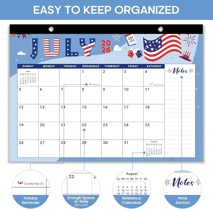 Desk Calendar 2026-2027, 18-Month Calendar Runs from July 2026 to December 2027, Large 17" x 12" Monthly Desktop & Wall Calendar for Home & Office - Festival