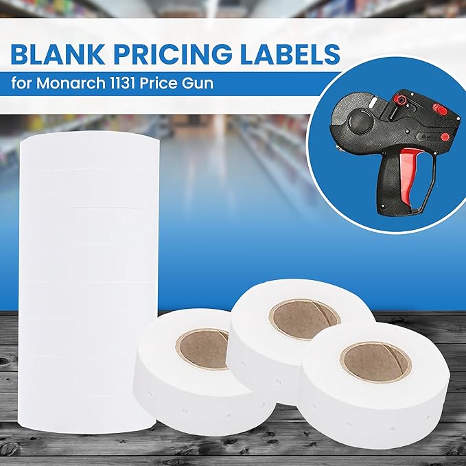 Monarch Price Gun White Labels for Monarch Paxar 1131 Labeler - Easy to Load Pricing Tag Gun Label, Fits Well with Monarch 1131 Label Maker for Smooth and Hassle-Free Labeling, (8 White Label Rolls)