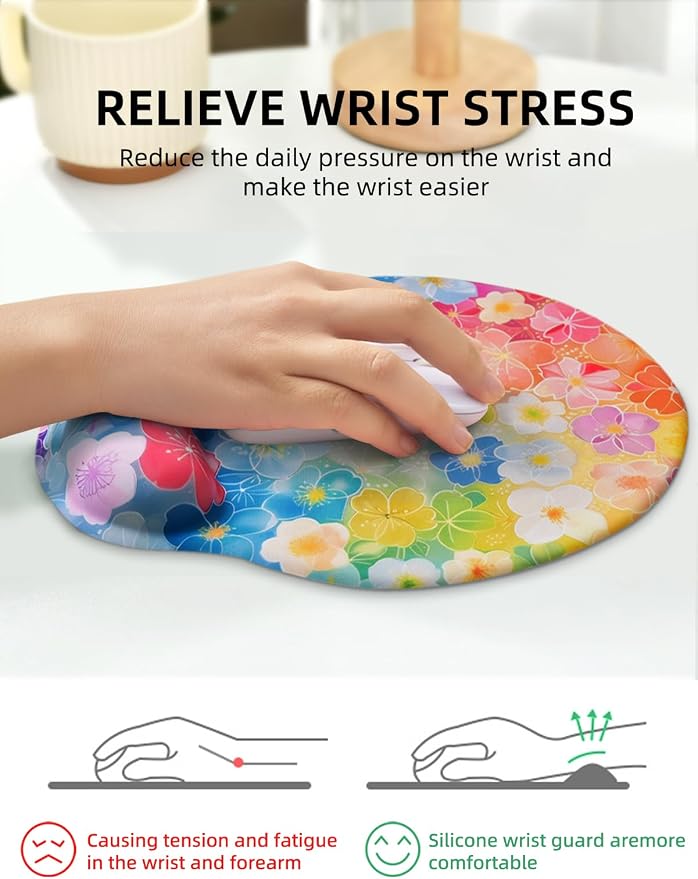 Lily Floral Mouse Pad Wrist Support Wrist Rest, Flower Ergonomic Mouse Pad with Non-Slip Base for Office Gaming Working Computers,Desk Accessories Pain Relief Mouse Mat, Flower Cluster