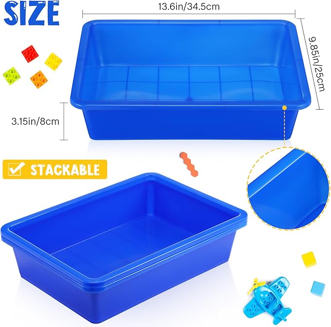 Hoteam 10 Pcs Flat Storage Organizer Tray Bin Paper Tray for Classroom Plastic Stackable File Organizer for School Office Teacher Book Organization(Blue,13.78 x 9.84 x 3.15 Inch)