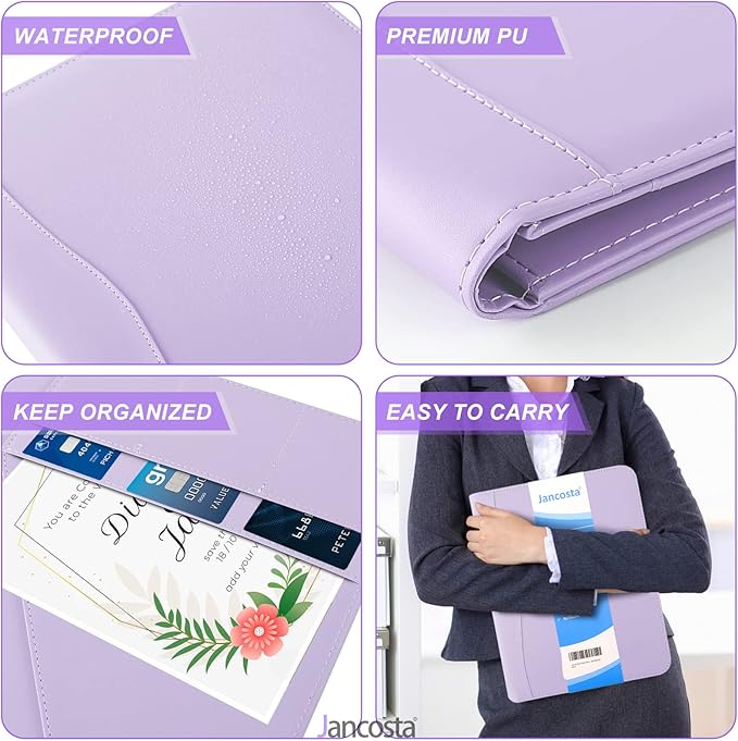 1 Pack Business Padfolio Portfolio Binder, Faux Leather Folio Folder, Resume Legal Document Organizer with Letter Size Writing Notepads (New Lilac/Light Purple 1 Pack)
