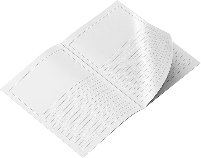 Reskid 5-Pack of 48-Page Kindergarten Story Writing Paper Booklets with Dotted Lines - 240 Pages of Blank Handwriting Practice Paper - Kindergarten Notebook, Elementary Lined Writing Paper