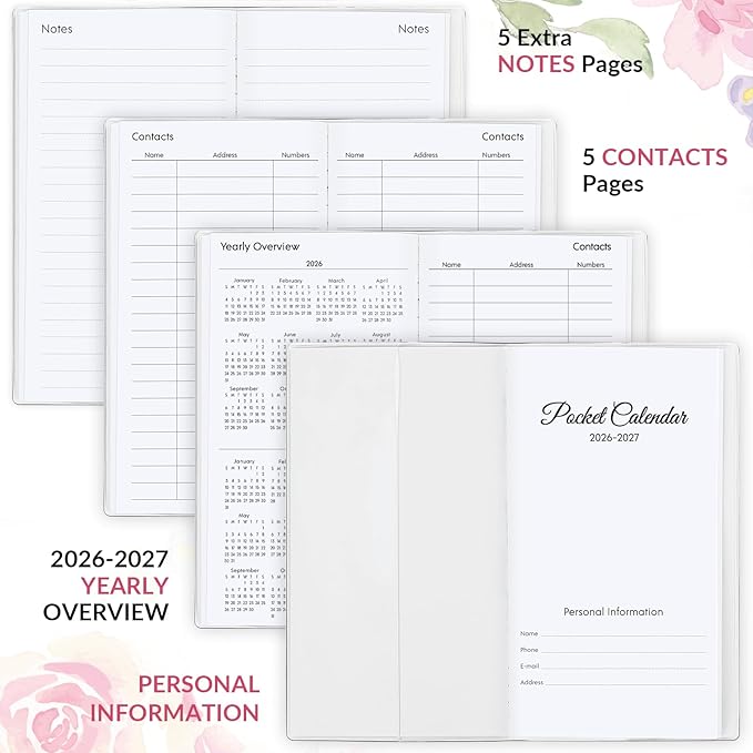 Pocket Calendar 2026-2027, Purse Monthly Planner 2026-2027 - 6.7" x 3.7" - Runs from Janury 2026 Until December 2027, Pocket Planner 2026-2027 with PVC Cover for Planning, Organizing and Office