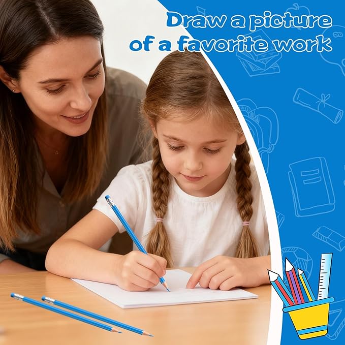 48 PCS Light Blue Pencils Bulk with Eraser, Pre-Sharpened HB Pencils for Writing & Drawing, School Supplies for Kids Homework, Tests, Art Crafts & Teacher Grading(Light Blue)