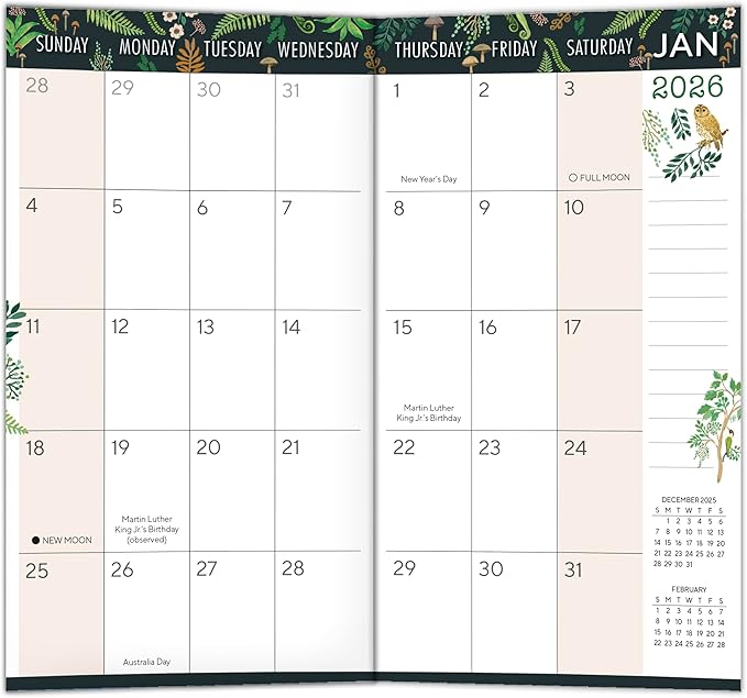 2026 Pocket Planner: 2-Year-Plus Pocket Calendar Planner (24-Month): January 2026- December 2027, Purse Size 6.5" x 3.5", Woodland Mushrooms