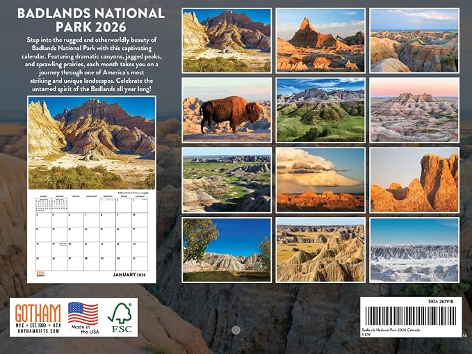 Badlands National Park Calendar 2026 Monthly Wall National Parks Gift Calender 12 Month | American Made In The USA