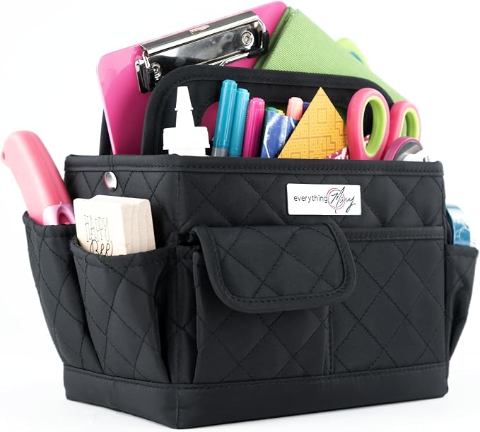 Everything Mary Desktop Tote Organizer – Black Quilted Craft Caddy – Portable Storage Bag for Scrapbooking, Sewing, Art Supplies & DIY Creative Tool Organization