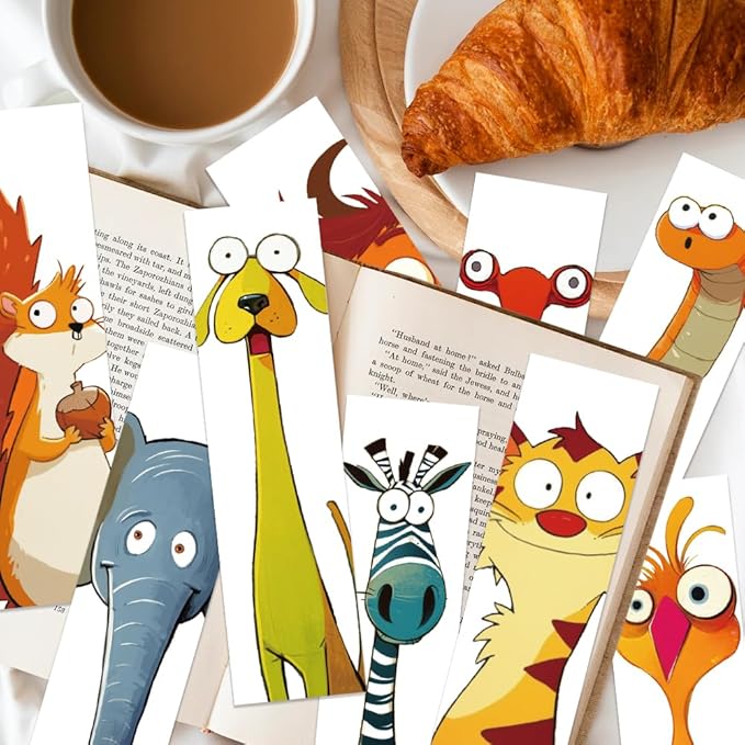 30PCS Funny Animals Bookmarks Cartoon Cow Bird Frog Page Markers for Bookish, Creative Book Read Paper Holder Cards, Birthday Gifts for Book Reader Lovers Rewards Library Bulk Supplies for Teachers