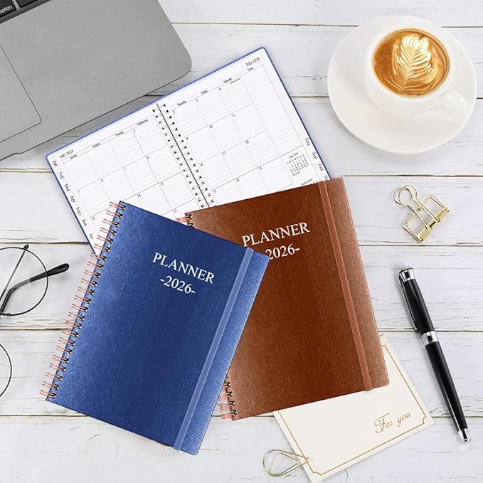Planner 2026 - Weekly & Monthly Planner Runs from January 2026 to December 2026, 8.5 x 11", 12 Month Tabs, Inner Pocket, PU Leather Cover with Twin-Wire Binding, Monthly Planners 2026, Blue