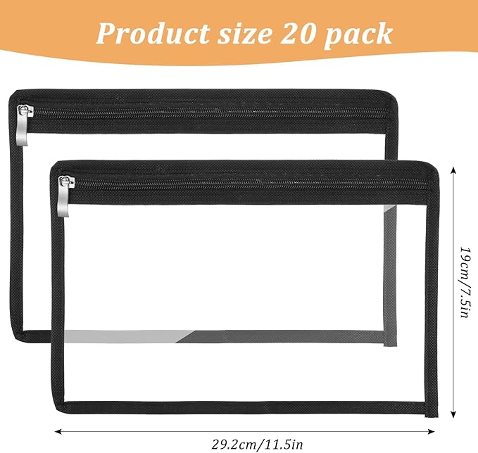 20 Pcs 11.5 x 7.5 Inches Clear Zipper Pouches Pencil Pouches PVC Waterproof Multi-Purpose Storage Bags Document File Organization Pencil Makeup Bags