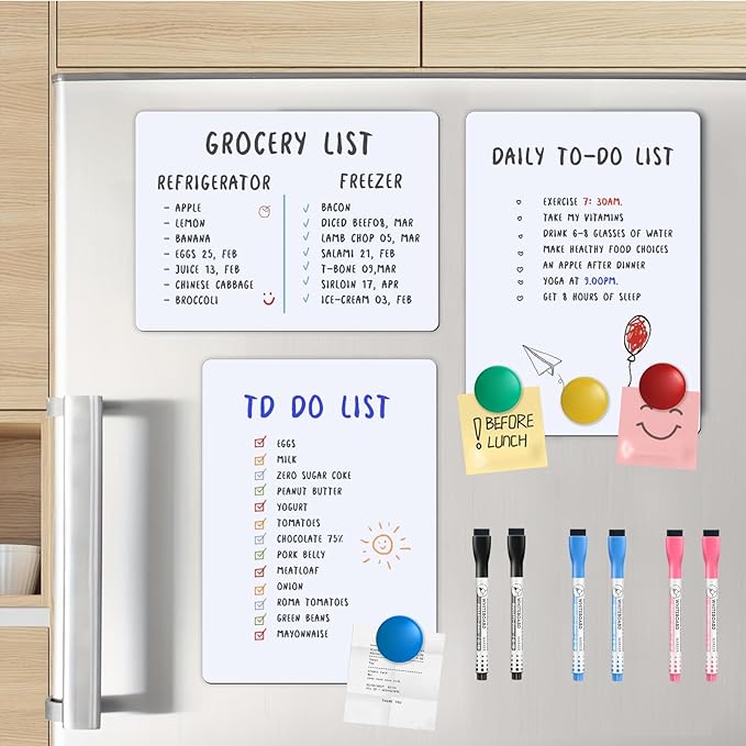 Magnetic Fridge Whiteboard Set: Dry Erase White Board, Magnets (Bonus), Markers & Erasers (3-Pack, 12 X 8 Inch)