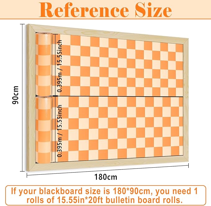 Hippie Orange Checked Bulletin Board Roll Orange Reusable Waterproof Erasable Bulletin Board Poster Non-Woven Fabric Bulletin Board Roll for Fall Classroom Decor Wrapping Paper DIY Crafts 15.55" x20ft