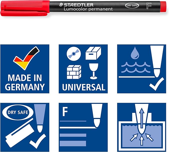 STAEDTLER 318-2 Lumocolor Universal Permanent Fine Pens - Red, Pack of 10 (318-2 VE)