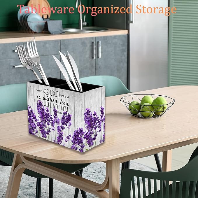 Pen Holder, Pencil Case, Makeup Brush Storage Box, Tableware Storage Box, Suitable for Office Or Home Item Organizing Stand - Lavender Psalm 46:5