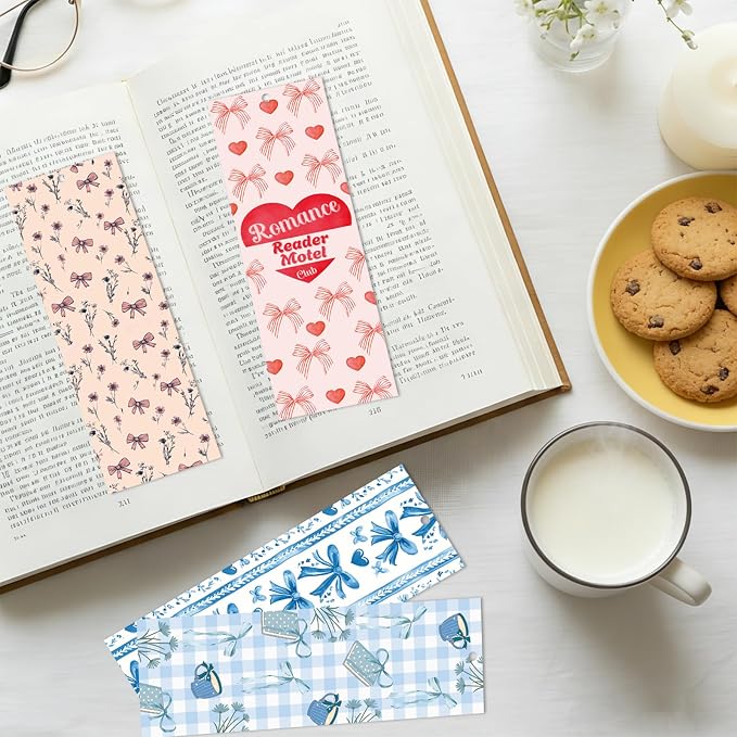 AFRTIEE Valentine Bookmark for Kids, 120 Pcs Pink Coquettte Bows Strawberry Paper Bulk Bookmark for Book Lovers, Dark Romance Book Club Paper Bookmarks Reading Accessories Gift for Women Teacher