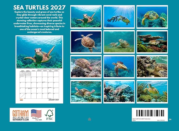 Sea Turtle Calendar 2027 Turtles Monthly Wall Calender 12 Month