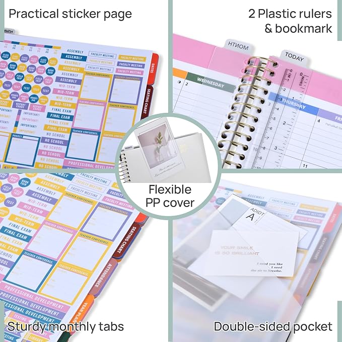 POPRUN Teacher Planner 2026-2027, 8.5" x 11", Academic Lesson Plan Book for Teachers (July 26-June 27) Weekly and Monthly with Gradebook, 2-Sided Pocket, Flexible PP Cover for Classroom, Mocha Mousse