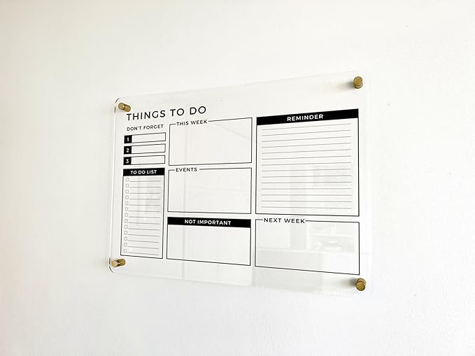 Large Dry Erase Calendar Board - Reusable To Do List & Reminder Wall Calendar, Schedule Organizer, Acrylic Wall Planner, Housewarming Gift (Gold Standoff, 40"x28")