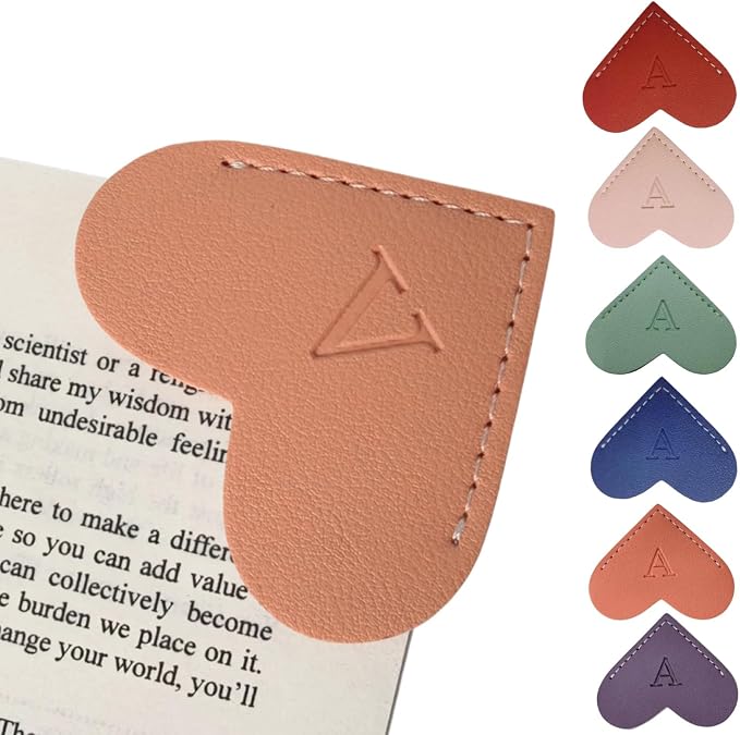 Personalized Leather Heart Bookmarks with Initials, 26 Letters Custom Corner Book Mark for Reading Women,Teacher, Student, Book Lovers Book Marker, Meaningful Gifts(Purple & Orange,V)