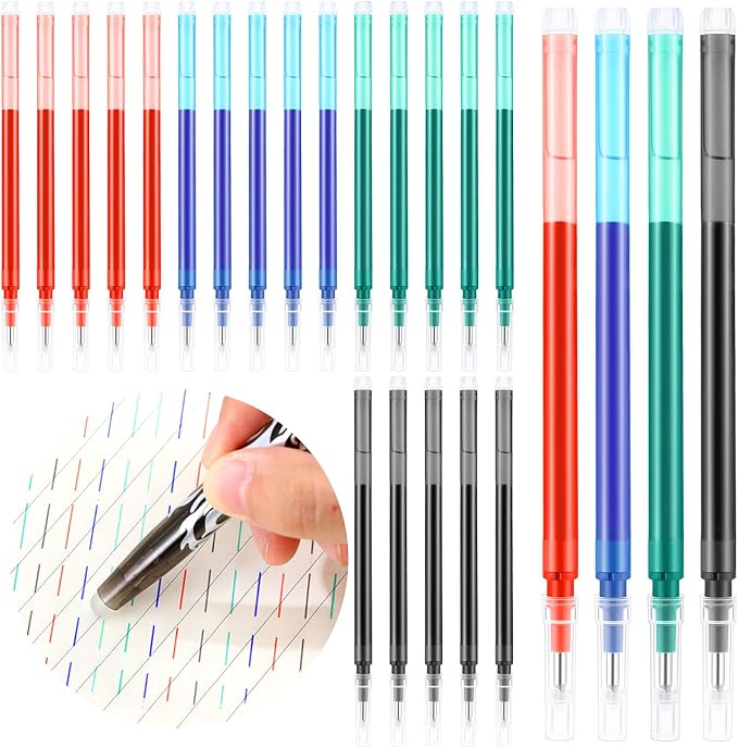 Zonon 24 Pcs Erasable Pen Refills 0.7 mm Gel Ink Refills Medium Fine Point Erasable Pens Lead for Writing Planner and Crossword Puzzles(Black, Red, Green, Blue)