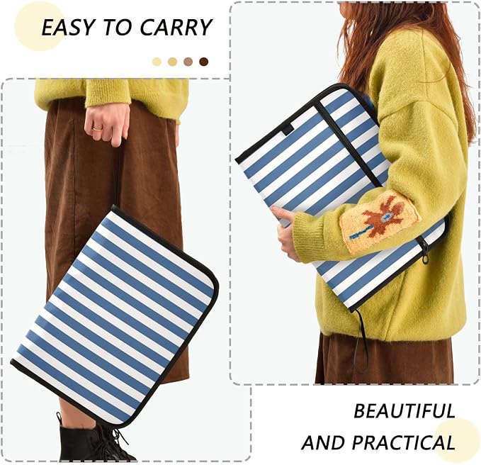 ALAZA Blue White Striped 13 Pocket Expanding File Folder with Labels, Accordion File Folder File Organizer Letter A4 Paper for Office School Student