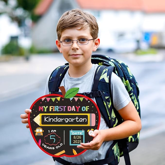First Day of School Board Sign - Reusable Back to School Chalkboard Sign for Kids Boys Girls - 9.8" Double-Sided First and Last Day of Schools Board Gifts for Kindergarten Pre-K Preschool