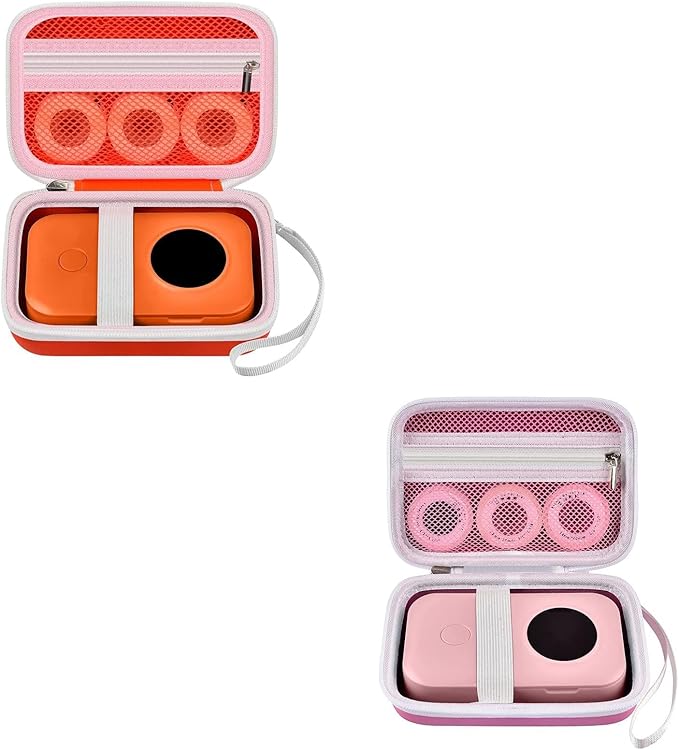 Case Compatible with Phomemo D30 D35 M02/ M02S/ M02 for NELKO Label Maker, for NIIMBOT for JADENS for Memoking for SUPVAN Labeler Sticker Storage Holder Tape Paper Roll & USB (Orange + Pink (2 Packs)