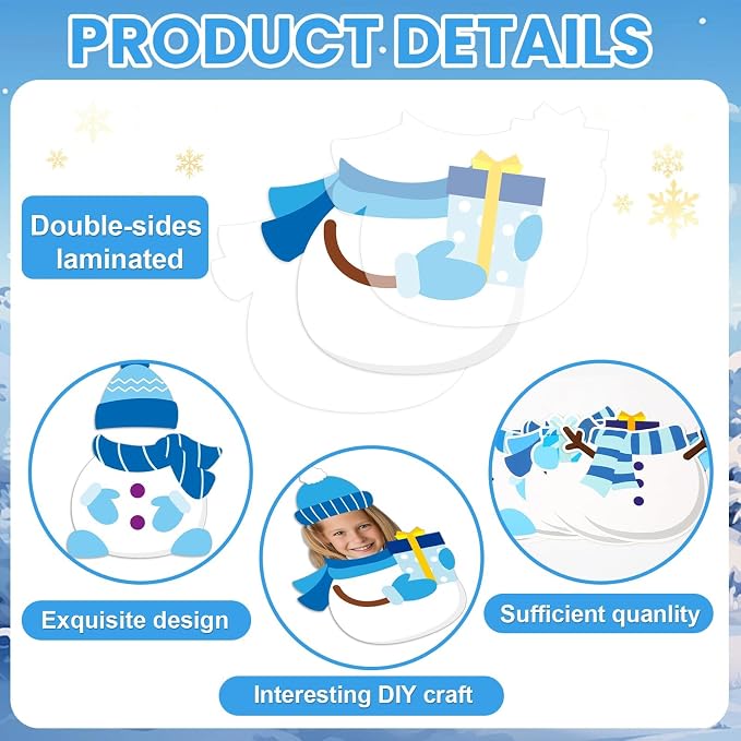 60Pcs Winter Snowman Paper Cutouts Bulletin Board Decorations Blue Snowman DIY Photo Picture Crafts Cutout Christmas Winter Classroom Supplies for Kids School Chalkboard Home Birthday Wall Decor