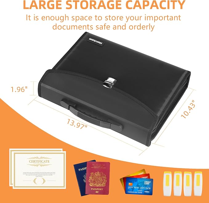 Hontom Accordion File Organizer,24 Pockets Fireproof Expanding File Folder with Multi Pockets,Portable Business Fireproof Storage Document Organizer Folder with Snap Closure for Documents and File
