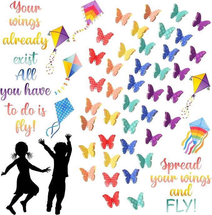 Outus Spring Butterfly Bulletin Board Decorations Colorful 3D Butterflies Classroom Decorations with Motivational Quote Cutouts for Back to School Classroom Bulletin Board Decor Wall Poster DIY Craft