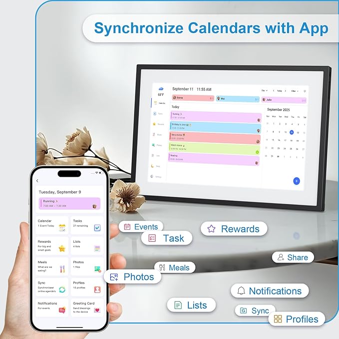 10.1 Inch Digital Calendar+Digital Picture Frame, 2026 Desk Calendar Smart WiFi Planner & Chore Chart, IPS HD Interactive Touchscreen Display Gifts for Women Men, Gifts for Mom Dad