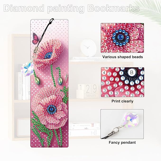 Tontut 3pcs Diamond Art Painting Kit Bookmark, Lotus Flower Exquisite Universal DIY Bookmark, Lightweight and Durable, Suitable for Reading Lovers