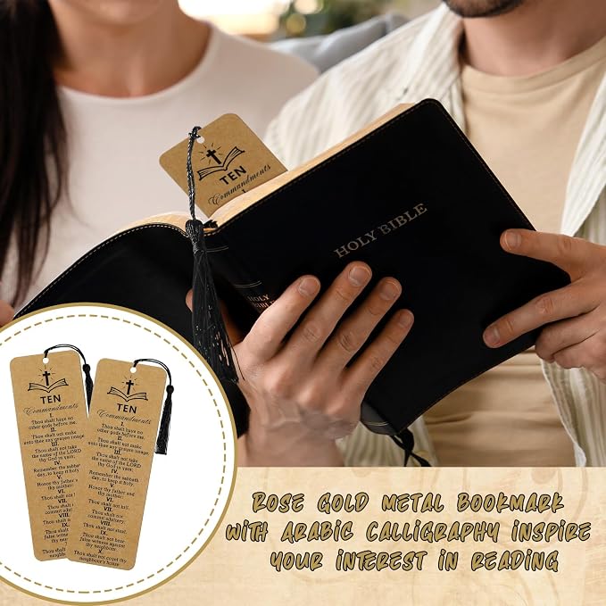 Skyygemm 120 Pcs Ten Commandments Bookmark with Tassel Bible Verse Religious Markers Bulk Christian Retro Kraft Paper Ten Commandments Bookmark Inspirational Church Supplies for Women Men Office