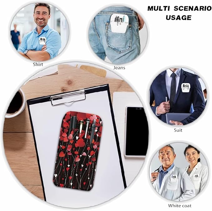 chaqlin Heart-shaped Balloons Print Pocket Protector, PU Leather Pocket Pen Holder Organizer Pouch for Shirts Lab Coats Pants Pen Sleeve